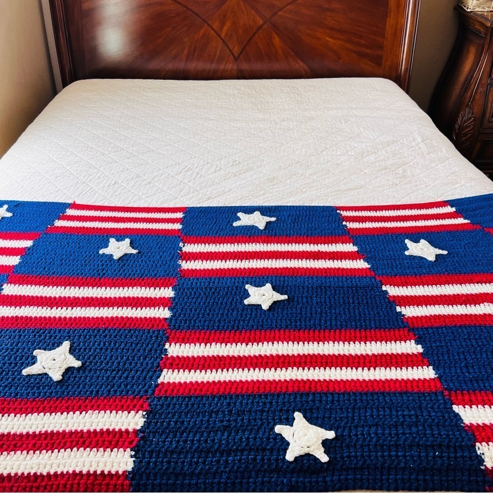 Handmade, Crocheted American Flag Blanket. 
32”x72”